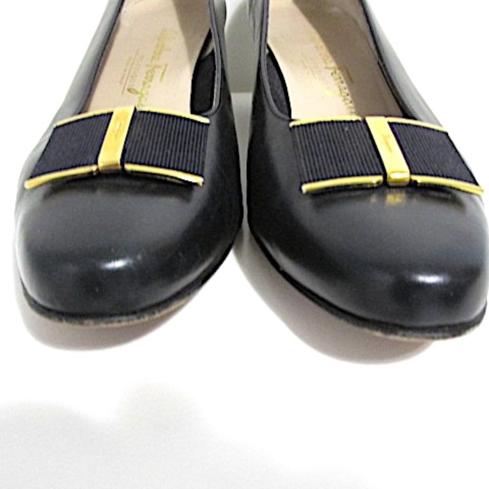 Ferragamo Low Heel Pumps with Metal Bow, Size 7.5